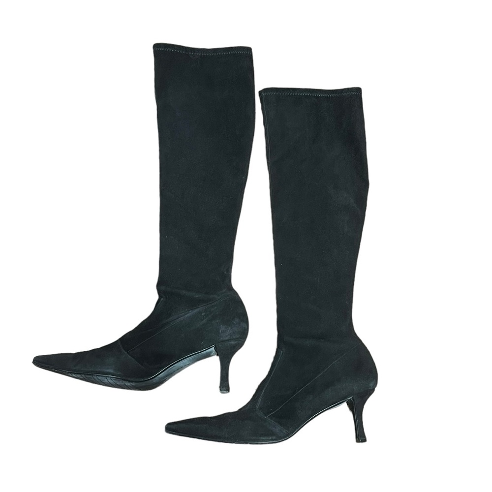 Stuart Weitzman Suede Pull On Black Knee High Boots Size 9